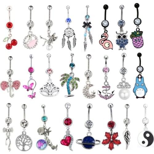 1PC New Stainless Steel Rhinestone Earrings in Navel Body Piercing Dangle Navel Belly Button Bar Barbell Rings Fashion Jewelry