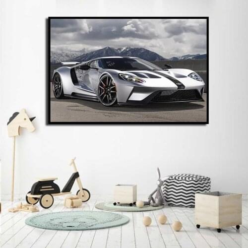Modern Classic Silver and White Sports Car Posters Prints Canvas Paintings Wall Art Pictures for Living Room Decor No Frame