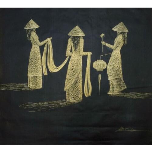 High Quality Hand Painted Oil Canvas Painting Palette Knife Net Shape Vietnamese woman Modern Wall Art Picture for Living Room