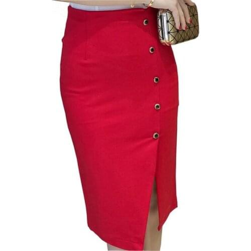 Women Pencil Skirt Plus Size Summer Knee Length Slime Sexy Button Casual Bodycon Skirt Elegant Elasticity Fabrics Midi Skirt 5XL