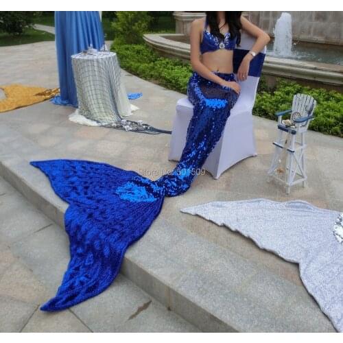 Luxury rhinestone beading blue adult womens ladies full sequins mermaid tail with beading top/mermaid costume