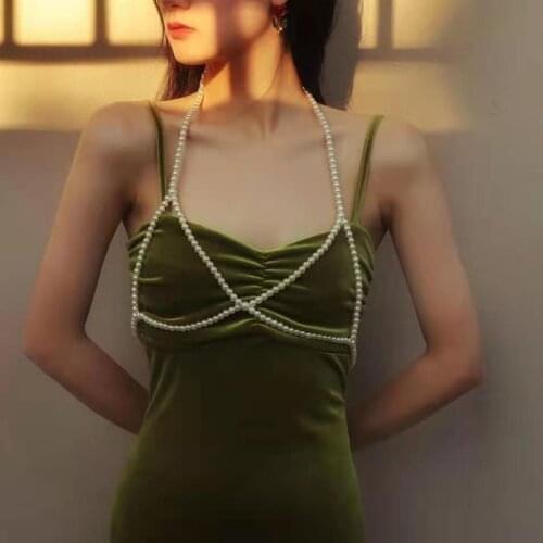 New Fashion Pearls Knitted Pearls Crop Top Women Exquisite Sexy Outside Lace Beading Tank Camis Streetwear Clothes Body Chain