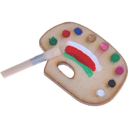 1set 1:12 Dollhouse Miniature Palette + 1 Brush Miniature Color Palette Set Model 19*27mm Mini Dollhouse Furniture Toys