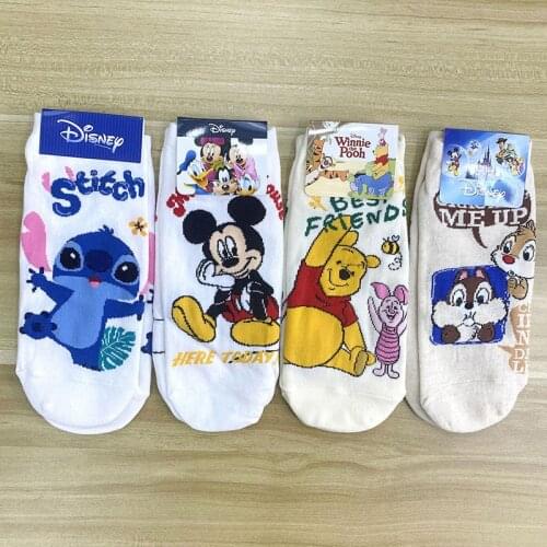 Disney 1pcs Womens Socks Minnie Mickey Donald Duck Cartoon Pattern Socks Xuebao Pooh Bear Casual Fun Pure Cotton Socks