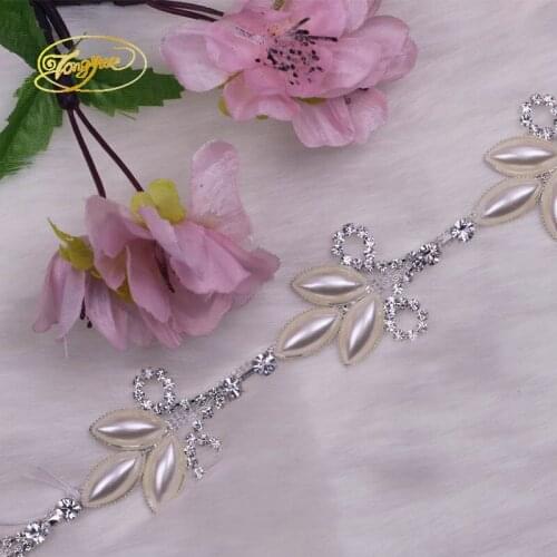 1 Yd 3D Flower Shape Pearl And Rhinestone Basic Garment Sewing Applique Wedding Dress Decoration DIY Strass Adornment Crafts