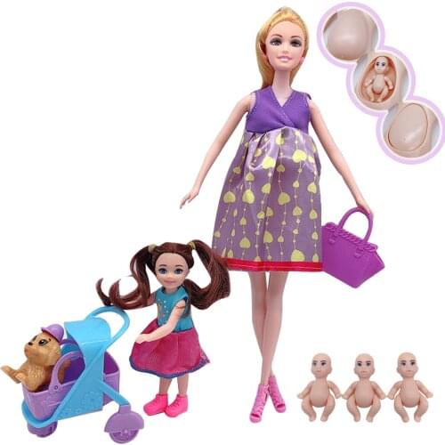11.5"/5"Fashion New Pregnant Barbies Doll Multi-joint Mom and Daughter Combination Dog Walking Childrens Toy Best Christmas Gif