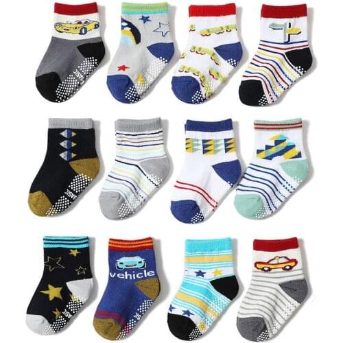 12pairs/Lot 1-3 Years Non-slip Baby Boys Socks Infant Toddlers Anti-Slip Floor Socks