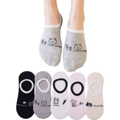 2 Pairs Women Boat Socks Creative Black White Cat Funny Girls Sock Slippers Autumn Summer Non-slip Silicone Ladies Socks Meias