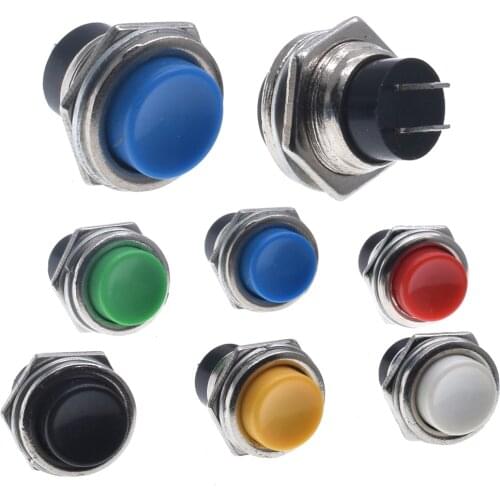5PCS DS-212 Momentary OFF-(ON) 16mm Red/Gray/Green/White/Black/Blue/Yellow Round Cap Push Button Switch AC 125V 3A Power button