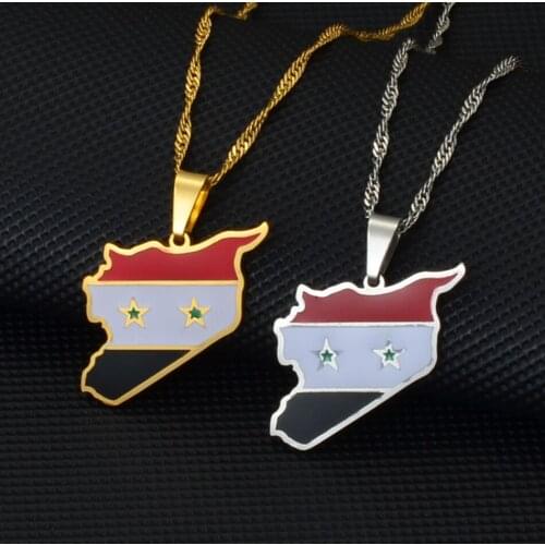 Anniyo Syria Map Flag Gold Color Charms Pendant Necklaces Syrians Jewelry #213621
