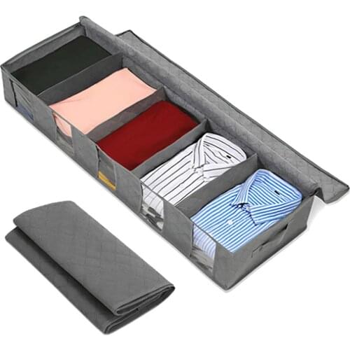 Large Capacity Portable Folding Under Bed Quilt Blanket Shoes Storage Bag Durable Non-woven Fabric Dustproof Clothes Organizer