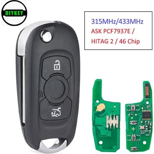 DIYKEY Flip Remote Car Key Fob 3 Button 315MHz/433MHz ASK PCF7937E / HITAG 2 / 46 Chip for Opel Vauxhall Astra K 2015 2016 2017