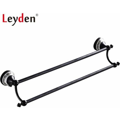 Leyden Double Towel Bar ORB Antique White Porcelain with Flower Base Brass Wall Mounted Pendants Towel Rack Bathroom Hardware