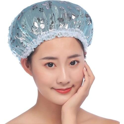 Double Layer Hot Stamping Shower Cap Waterproof Elastic Band Bath Cap Resuable Hair Caps Hat Adult Makeup Shower Caps SN3456