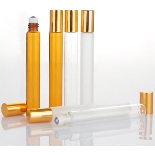 Wholesale 100Pieces/Lot 10ML Refillable Brown Glass Perfume Bottle With Roll On Empty Essential Oil Case Eye Cream Vial