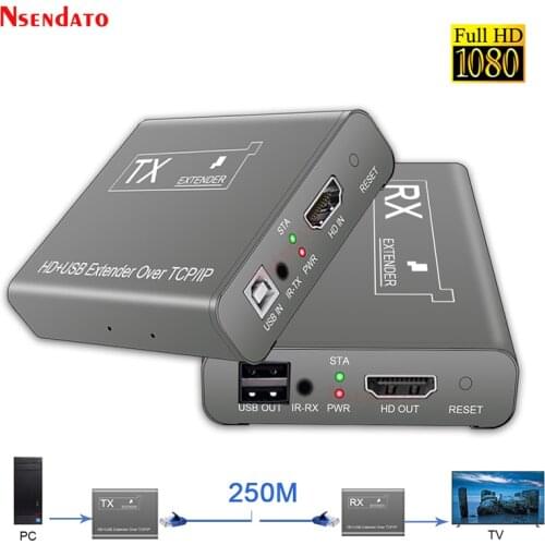 HD KVM USB Extender 60Hz 250M over RJ45 IP Network Ethernet KVM Switcher Extender CAT5e 6 By UTP/TCP For Monitor Mouse keyboard