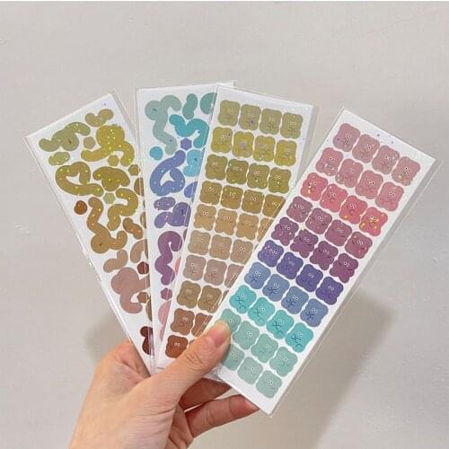 Kawaii Bear Ribbon Laser Sticker DIY Scrapbooking Bottom Collage Phone Chasing Album Diary Photo Props Planner Decoration