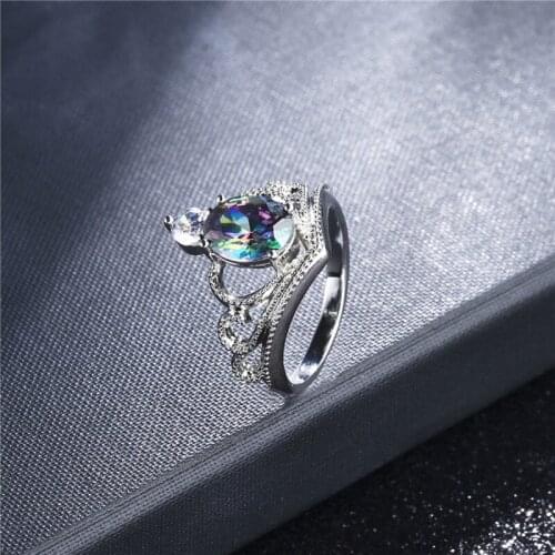 Garilina Colorful Zircon Crown Silver Color ring Female Personality Original Ring Wholesale Jewelry AR2288