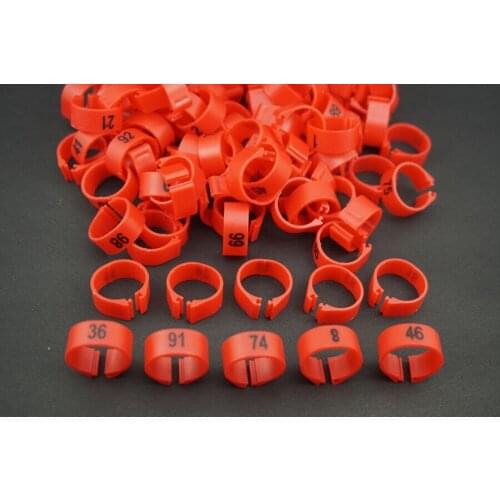 Red 14MM Dia 001-100 Numbered Chicken Leg Bands duck Chicken Goose Pet Rings