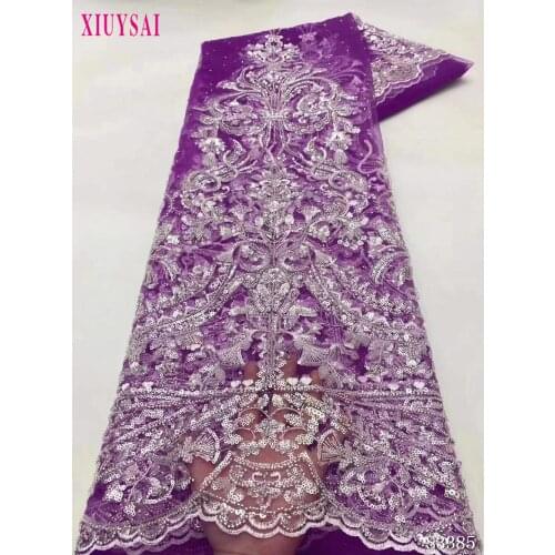 XIUYSAI Sequined Lace Fabric With 2021 lace fabric Embroidery French laces fabrics high quality For Wedding Sew