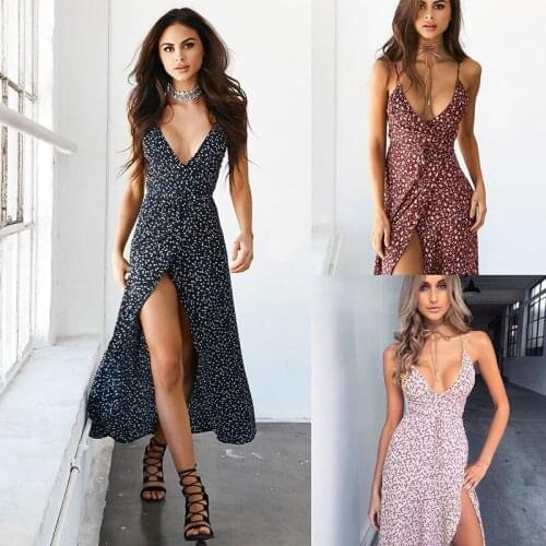 Summer Sexy Deep V Neck Spaghetti Straps WomenS Split Maxi Dress 20201 Fashion Boho Floral Print Sleeveless Midi Ladies Dresses