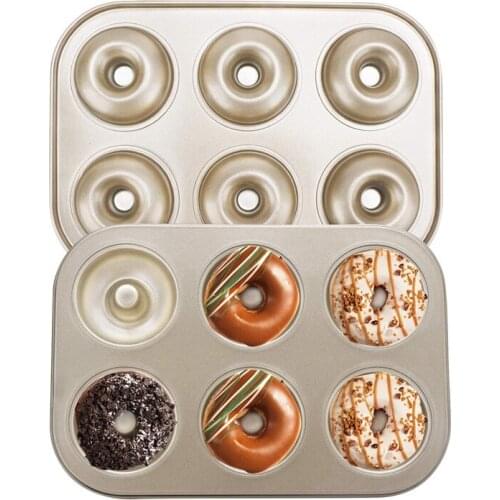 Madeleine Pan Non-Stick Donut Pan 2 Pieces Donut Baking Tray Carbon Steel Donut Mold Donut Baking Dish Bag Mould 6 Doughnuts