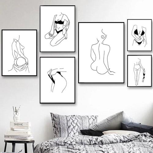 Minimalist Sexy Woman Line Canvas Painting Nude Art Posters and Prints Print Mural Pictures Nordic Living Room Home Wall Decor