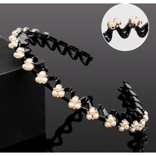Fashion Pearls Headbands for Women Soft Rhinestone Hairband Hair Hoop Girls Hair Band Non-Slip Bezel Headwrap Hair Accessories