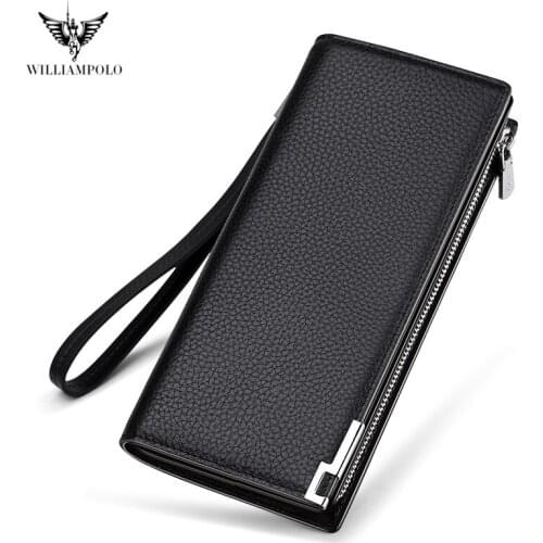 Men Wallet Clutch Genuine Leather Brand Wallet Male Organizer Cell Phone Clutch Bag Long Coin MensPurse Passcard Money Pocket