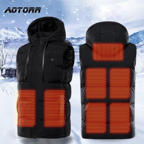 Men Winter Warm USB Heating Vest Jacket Mens Smart Thermostat Hooded Heated Clothing Waterproof Warm Waistcoat Sleeveless Jacket