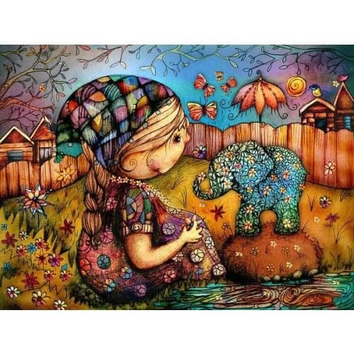 Crafts Diamond Painting Little Girl and Elephant Diy Full Square Cross Stitch Diamond Embroidery Set Needlework Diamond Painting