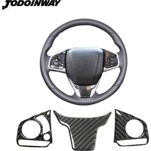 Carbon Fiber Decal Car Flying Wheel Trim for Honda Civic 10th type R 2016 si 3Pcs Automotive Interior Stickers 2017 2018