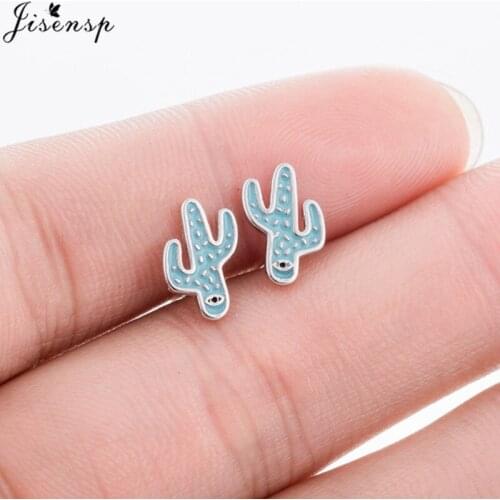 New Korean Green Cactus Earrings Creative Retro Plant Dripping Oil Stud Earring for Women Kids Statement Jewelry Summer Gifts