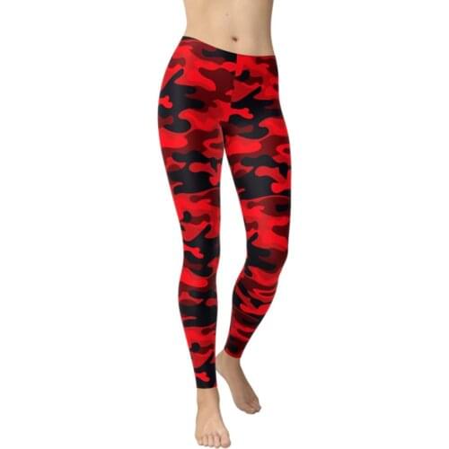 New Fashion Red Camouflage Pattern Printing Polyester Breathable Fitness Leggings Sportswear Workout Elastic Force Leggings