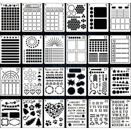 24pcs Plastic Bullet Stencils for Painting Letters Card Making DIY Scrapbooking Diary Journal Template School Stationery