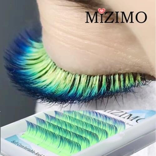 MIZIMO Color grafted eyelashes yellow blue two-color hand-made artificial mink hair personalized eyelash extension
