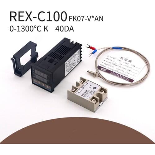 REX-C100FK07-V*AN Intelligent Temperature Controller SSR Output + SSR-40 DA +M6 1M Cable 3Pcs Set Temperature Controller