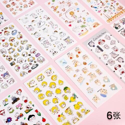 Brand new 6 pieces/pack Kawaii scrapbook corner bio plan sticker/decorative label/cartoon Korean stationery/notebook decoration