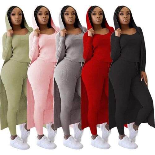 Three piece set women 3 piece set long cardigans crop top pants March pieces sets fall clothes for women 2020 wholesale