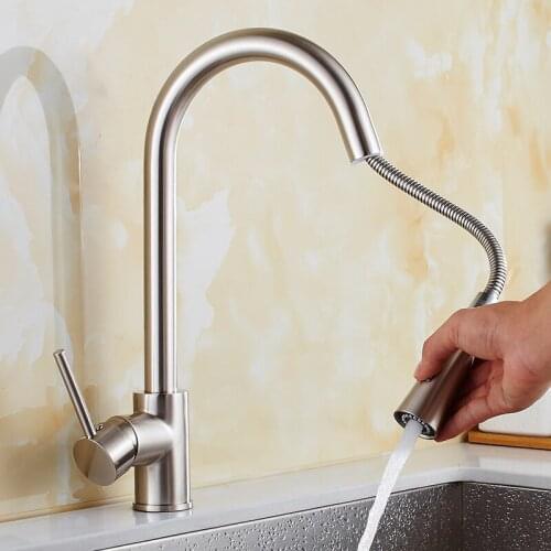 Vidric Kitchen Mixer Brush Nickel Pull Out Kitchen Mixer Deck Mount Kitchen Sink Faucet Cold Hot Water Torneira Cozinha Rotate E