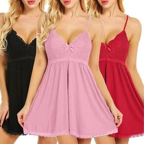 S-7XL Sexy Women Plus Size Lingerie Solid Lace sleeveless v neck Nightgowns See Through Underwear black Sleep dress Nightdress