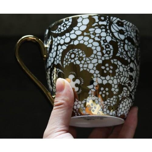 Golden Lace Peony Flower Coffee Cup Ceramic Coffee Mugs Tumbler Home Office Coffee Travel Cup