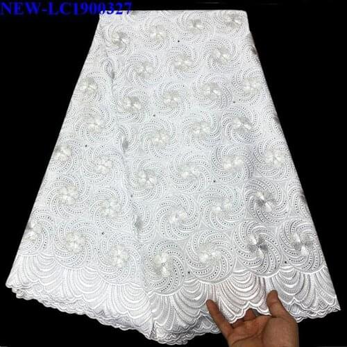 White 100% cotton Lace Fabric 5 yards For a wedding dress 2019 High Quality African Swiss Voile Lace Material With Stones MJX03