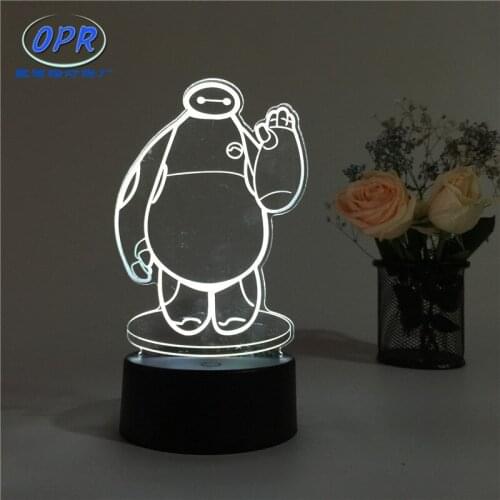 2019 Baymax 3D Stereo Vision Lamp Acrylic 7 Colors Changing USB Bedroom Bedside Night light Creative Desk lamp3D