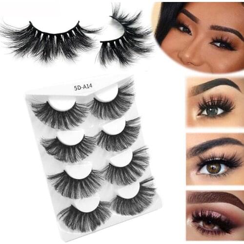 4 Pairs Mink Eyelashes 25mm Lashes Fluffy Messy 3D Mink Lashes Natural Wispy Long Thick False Eyelashes Extension Wholesale