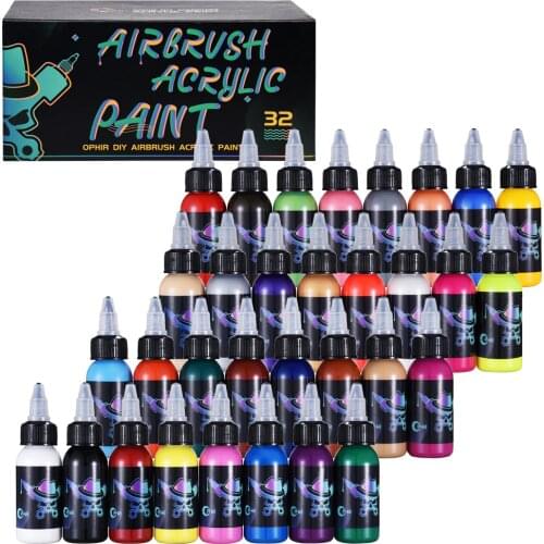OPHIR Airbrush Acrylic Paint 24/32 Colors Airbrush DIY Paint for Model Shoes Leather Painting Airbrush DIY Pigment TA005(1-24)