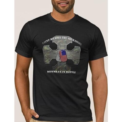 Archangel Saint Michael Defend Us In Battle. Catholic Christian Warrior T-Shirt. Summer Cotton O-Neck Short Sleeve Mens T Shirt