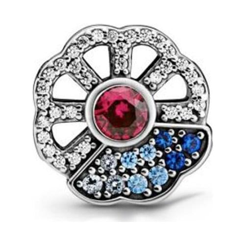 2020 New 925 Sterling Silver Beads Valentines Day Blue Pink Fan-shaped Charms DIY Fit Bracelet Bangle DIY Women Jewelry