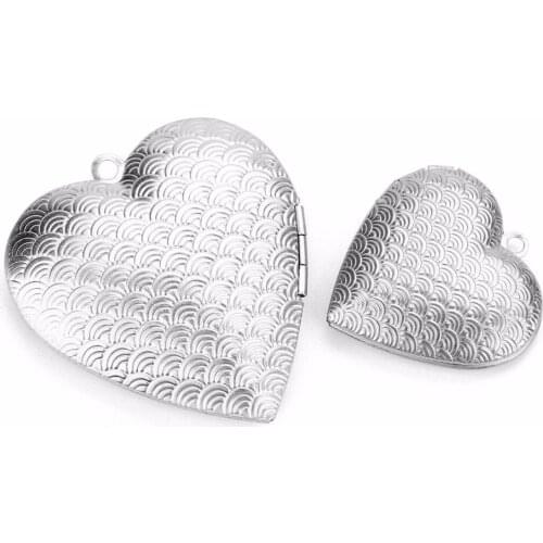 LOULEUR Grain Stainless Steel Photo Frame Memory Locket Pendant Silver Color Romantic Love Heart For Women Jewelry Making Gift