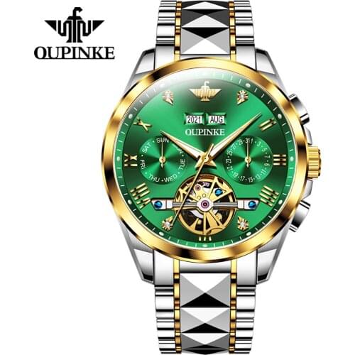 OUPINKE Brand Automatic Mechanical Men Watch Waterproof Skeleton Noctilucent Watch Tourbillon Design Mechanical Mens Watch Gift